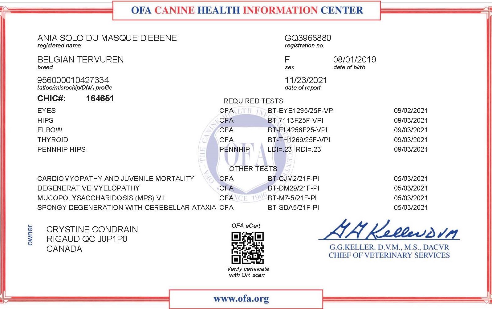 ANIA SOLO DU MASQUE D_EBENE CANINE HEALTH INFORMATION CENTER - CHIC